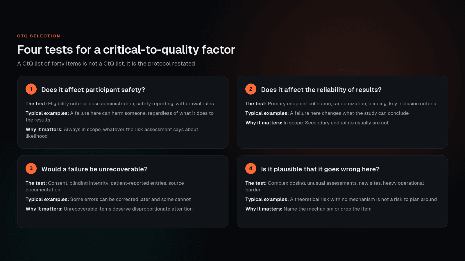 How to identify critical-to-quality factors, with four tests that separate genuine CtQ factors from everything else